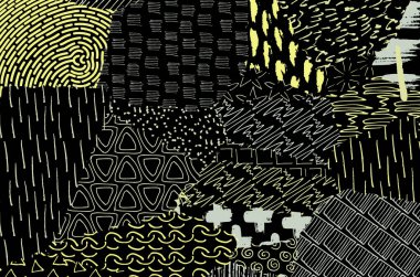 Soyut siyah darbeler, El, Vektör Deseni 'ni çizdi. Geometrik tarzda soyut arkaplan. Soyut çok renkli geometrik desen.