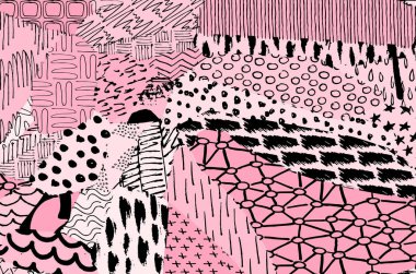 Soyut siyah darbeler, El, Vektör Deseni 'ni çizdi. Geometrik tarzda soyut arkaplan. Soyut çok renkli geometrik desen.