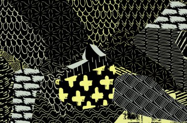 Soyut siyah darbeler, El, Vektör Deseni 'ni çizdi. Geometrik tarzda soyut arkaplan. Soyut çok renkli geometrik desen.