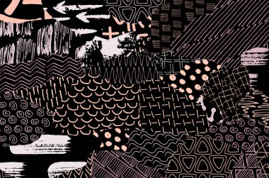 Soyut siyah darbeler, El, Vektör Deseni 'ni çizdi. Geometrik tarzda soyut arkaplan. Soyut çok renkli geometrik desen.