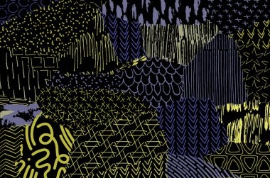 Soyut siyah darbeler, El, Vektör Deseni 'ni çizdi. Geometrik tarzda soyut arkaplan. Soyut çok renkli geometrik desen.