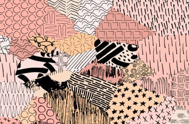 Soyut siyah darbeler, El, Vektör Deseni 'ni çizdi. Geometrik tarzda soyut arkaplan. Soyut çok renkli geometrik desen.