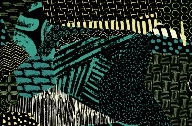 Soyut siyah darbeler, El, Vektör Deseni 'ni çizdi. Geometrik tarzda soyut arkaplan. Soyut çok renkli geometrik desen.