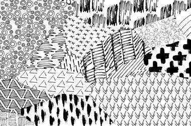 Soyut siyah darbeler, El, Vektör Deseni 'ni çizdi. Geometrik tarzda soyut arkaplan. Soyut çok renkli geometrik desen.