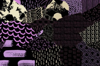 Soyut siyah darbeler, El, Vektör Deseni 'ni çizdi. Geometrik tarzda soyut arkaplan. Soyut çok renkli geometrik desen.