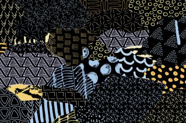 Soyut siyah darbeler, El, Vektör Deseni 'ni çizdi. Geometrik tarzda soyut arkaplan. Soyut çok renkli geometrik desen.