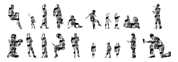 Sílhuetas Vetoriais Sílhuetas Contorno Pessoas Desenho Contorno Silhueta Pessoas Conjunto —  Vetores de Stock