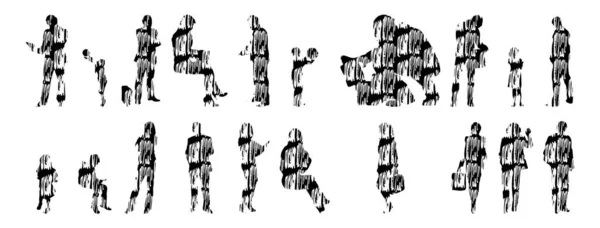 Векторные Силуэты Контурные Силуэты Людей Контурный Рисунок Силуэт Людей Иконный — стоковый вектор