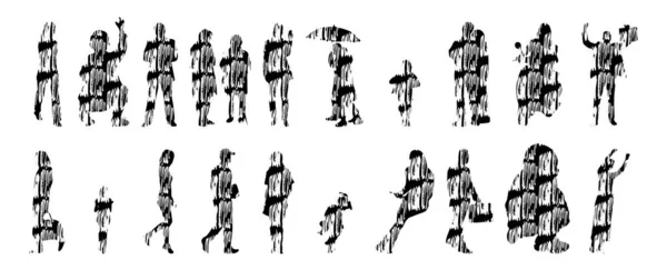 Векторные Силуэты Контурные Силуэты Людей Контурный Рисунок Силуэт Людей Иконный — стоковый вектор