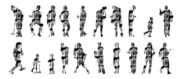 Векторные Силуэты Контурные Силуэты Людей Контурный Рисунок Силуэт Людей Иконный — стоковый вектор