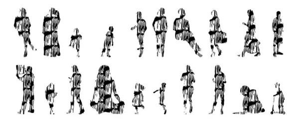 Silhouettes Vectorielles Silhouettes Esquissées Personnes Dessin Contour Silhouette Personnes Icône — Image vectorielle