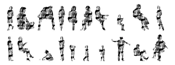 Siluete Vectoriale Siluete Conturale Oameni Desen Contur Siluetă Oameni Set — Vector de stoc