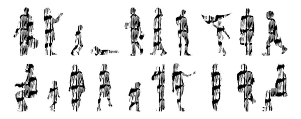 Sílhuetas Vetoriais Sílhuetas Contorno Pessoas Desenho Contorno Silhueta Pessoas Conjunto — Vetor de Stock