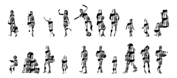 Silhouettes Vectorielles Silhouettes Esquissées Personnes Dessin Contour Silhouette Personnes Icône — Image vectorielle