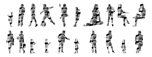 Sílhuetas Vetoriais Sílhuetas Contorno Pessoas Desenho Contorno Silhueta Pessoas Conjunto —  Vetores de Stock