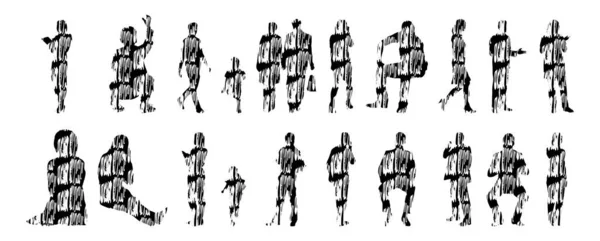 Silhouettes Vectorielles Silhouettes Esquissées Personnes Dessin Contour Silhouette Personnes Icône — Image vectorielle