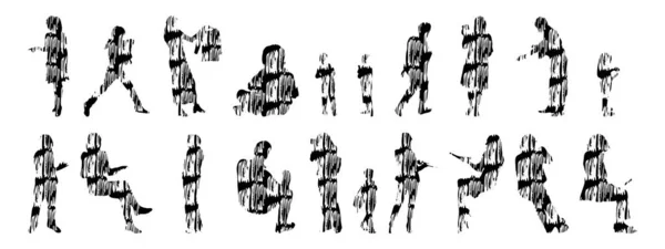 Sílhuetas Vetoriais Sílhuetas Contorno Pessoas Desenho Contorno Silhueta Pessoas Conjunto — Vetor de Stock