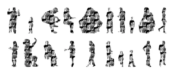 Векторные Силуэты Контурные Силуэты Людей Контурный Рисунок Силуэт Людей Иконный — стоковый вектор