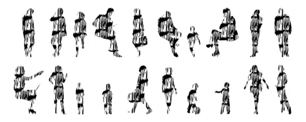 Silhouettes Vectorielles Silhouettes Esquissées Personnes Dessin Contour Silhouette Personnes Icône — Image vectorielle