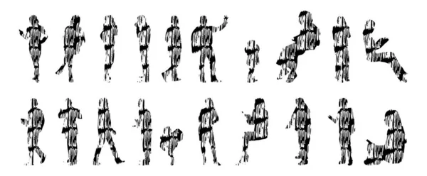 Silhouettes Vectorielles Silhouettes Esquissées Personnes Dessin Contour Silhouette Personnes Icône — Image vectorielle