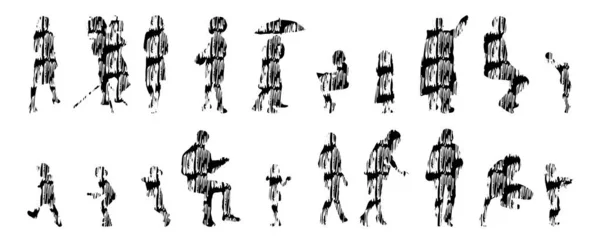 Silhouettes Vectorielles Silhouettes Esquissées Personnes Dessin Contour Silhouette Personnes Icône — Image vectorielle