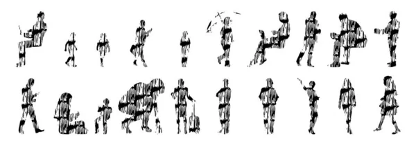 Silhouettes Vectorielles Silhouettes Esquissées Personnes Dessin Contour Silhouette Personnes Icône — Image vectorielle