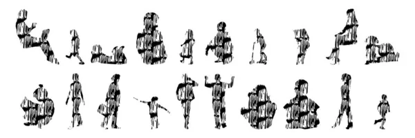 Silhouettes Vectorielles Silhouettes Esquissées Personnes Dessin Contour Silhouette Personnes Icône — Image vectorielle