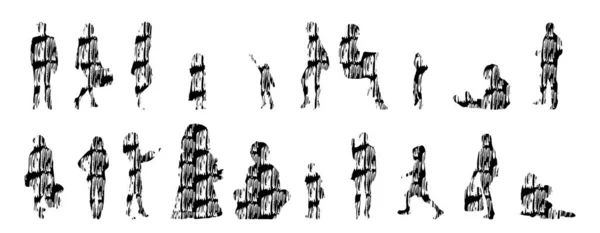 Sílhuetas Vetoriais Sílhuetas Contorno Pessoas Desenho Contorno Silhueta Pessoas Conjunto —  Vetores de Stock