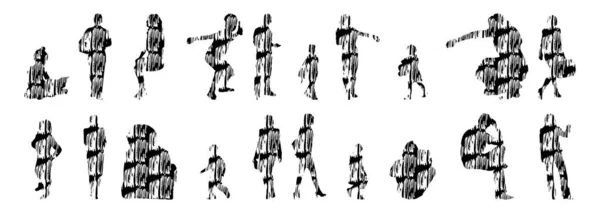 Silhouettes Vectorielles Silhouettes Esquissées Personnes Dessin Contour Silhouette Personnes Icône — Image vectorielle