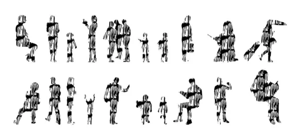 Векторні Силуети Контурні Силуети Людей Контурний Малюнок Люди Силует Набір — стоковий вектор