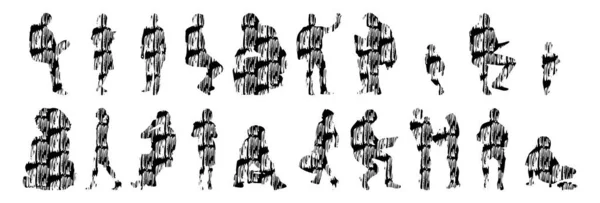 Silhouettes Vectorielles Silhouettes Esquissées Personnes Dessin Contour Silhouette Personnes Icône — Image vectorielle