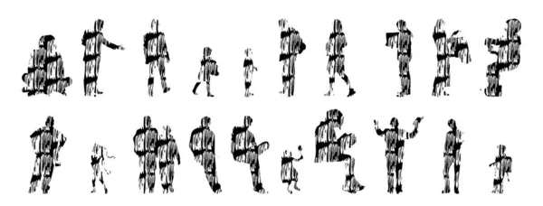 Silhouettes Vectorielles Silhouettes Esquissées Personnes Dessin Contour Silhouette Personnes Icône — Image vectorielle