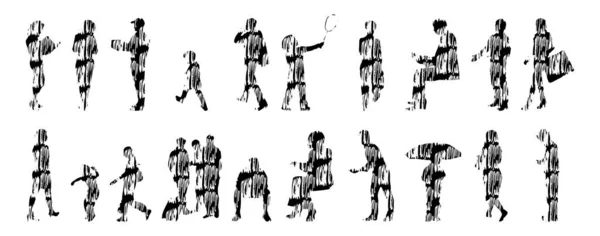 Vektor Silhuetter Disposition Silhuetter Människor Contour Ritning Människor Siluett Ikon — Stock vektor