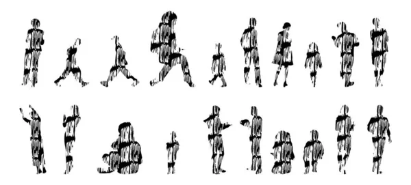 Silhouettes Vectorielles Silhouettes Esquissées Personnes Dessin Contour Silhouette Personnes Icône — Image vectorielle