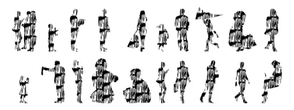 Silhouettes Vectorielles Silhouettes Esquissées Personnes Dessin Contour Silhouette Personnes Icône — Image vectorielle