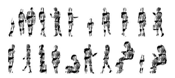 Silhouettes Vectorielles Silhouettes Esquissées Personnes Dessin Contour Silhouette Personnes Icône — Image vectorielle