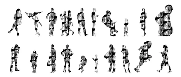 Silhouettes Vectorielles Silhouettes Esquissées Personnes Dessin Contour Silhouette Personnes Icône — Image vectorielle