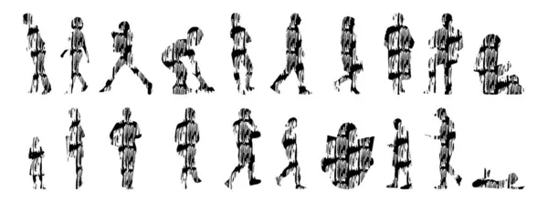 Silhouettes Vectorielles Silhouettes Esquissées Personnes Dessin Contour Silhouette Personnes Icône — Image vectorielle