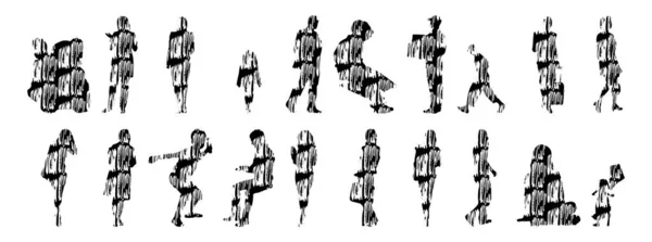 Silhouettes Vectorielles Silhouettes Esquissées Personnes Dessin Contour Silhouette Personnes Icône — Image vectorielle