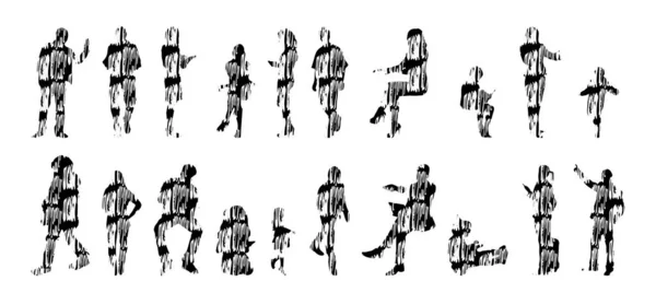 Silhouettes Vectorielles Silhouettes Esquissées Personnes Dessin Contour Silhouette Personnes Icône — Image vectorielle