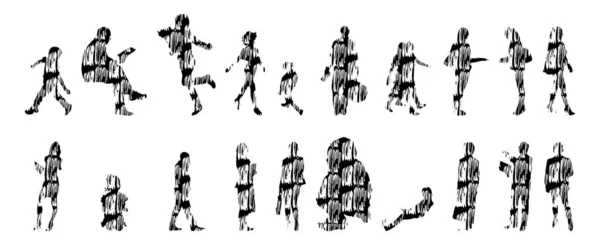 Silhouettes Vectorielles Silhouettes Esquissées Personnes Dessin Contour Silhouette Personnes Icône — Image vectorielle