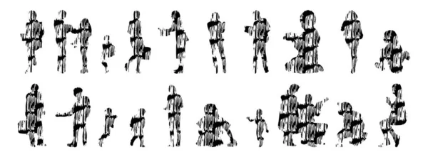 Векторные Силуэты Контурные Силуэты Людей Контурный Рисунок Силуэт Людей Иконный — стоковый вектор