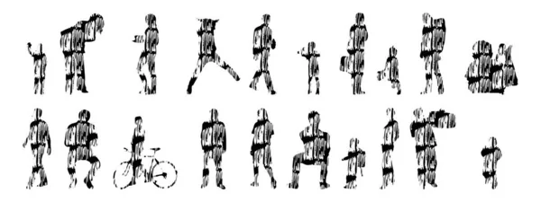 Siluetas Vectores Siluetas Contorno Personas Dibujo Contorno Silueta Personas Icono — Vector de stock