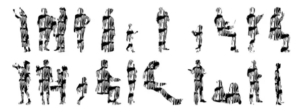 Векторные Силуэты Контурные Силуэты Людей Контурный Рисунок Силуэт Людей Иконный — стоковый вектор