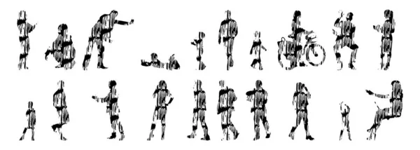 Sílhuetas Vetoriais Sílhuetas Contorno Pessoas Desenho Contorno Silhueta Pessoas Conjunto —  Vetores de Stock