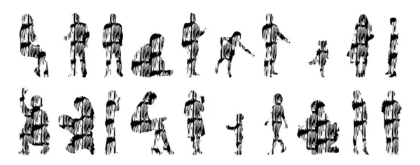 Silhouettes Vectorielles Silhouettes Esquissées Personnes Dessin Contour Silhouette Personnes Icône — Image vectorielle