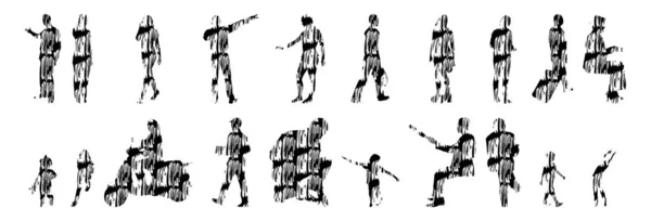 Sílhuetas Vetoriais Sílhuetas Contorno Pessoas Desenho Contorno Silhueta Pessoas Conjunto — Vetor de Stock