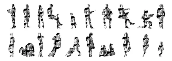 Silhouettes Vectorielles Silhouettes Esquissées Personnes Dessin Contour Silhouette Personnes Icône — Image vectorielle