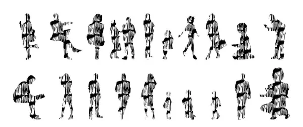 Silhouettes Vectorielles Silhouettes Esquissées Personnes Dessin Contour Silhouette Personnes Icône — Image vectorielle