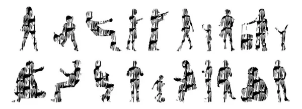 Sílhuetas Vetoriais Sílhuetas Contorno Pessoas Desenho Contorno Silhueta Pessoas Conjunto — Vetor de Stock